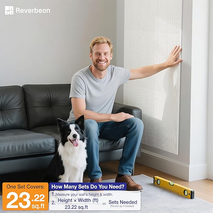 Reverbeon 6 PCS Acoustic Panels, 23.6x23.6 Inch Sound Absorbing Panels, Decorative Acoustic Wall Panels for Recording and Home Studio, Office with Double-Sided Adhesive Tape