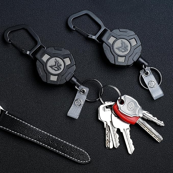 2-Pack Retractable Keychain, Heavy Duty Carabiner Badge Holder, Tactical ID Badge Reel Key Chain with 31.5” Steel Retractable Cord, 8.0 oz