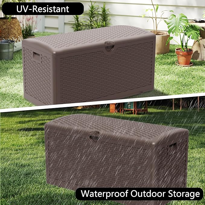 Yardgrace 80 Gallon Pro Resin Deck Box, Waterproof Outdoor Storage Bin for Patio, Poolside, and Garden, Lockable & UV-Resistant,Brown