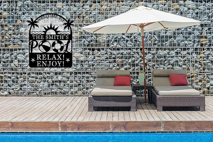 Personalized Pool Sign, Pool Gift, Custom Pool Decor, Custom Metal Pool Sign, Bar Wall Decor, Swimming Pool Metal Sign, Personalized Palm Tree Metal Sign, Custom Metal Sign, Housewarming Gift