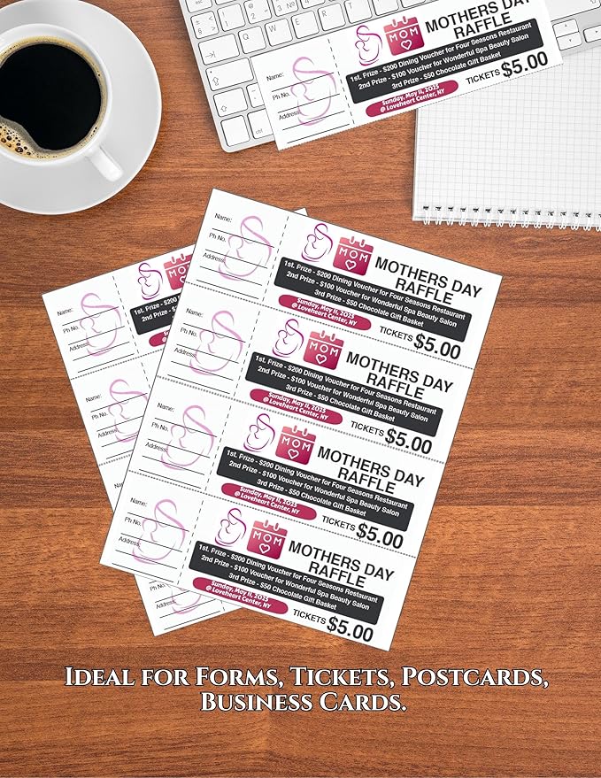 Limited Papers (TM) 8.5x11 Perforated Paper, 20/50 Pound, 75 GSM, Variety of Perforation Sizes and Colors, for Forms, Tickets, Postcards, Business Cards. (Cherry, 4 up - horizontal every 2.75")