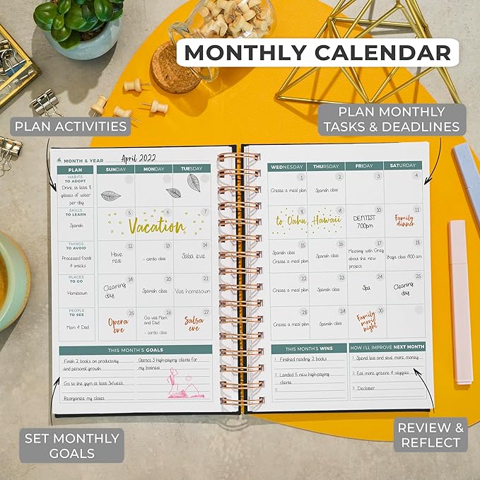 Clever Fox Planner 2nd Edition Spiral – Colorful Weekly & Monthly Goal Planner, Time Management & Productivity Organizer, Undated (Black)