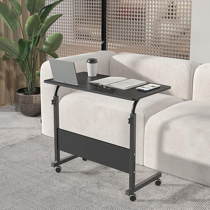 DlandHome Side Table 31.4 Inches w/Tablet Slot & Wheels Adjustable C Table Movable Portable Computer Stand for Bed Sofa, Black 05#3-80B