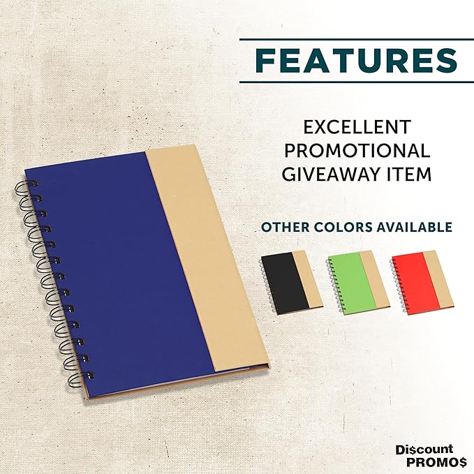 DISCOUNT PROMOS Eco Friendly Spiral Notebooks with Pens Set of 10, Bulk Pack - Perfect for School, Office, Home - Blue