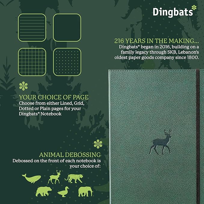 Dingbats* - Wildlife Dotted Extra Large A4 Notebook - PU Leather Hardcover Journal for Work, Writing - Pocket, Elastic Closure, Pen Holder, Bookmark