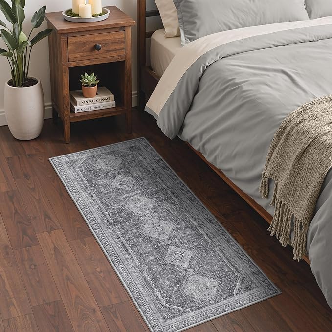 GENIMO Runner Rug 2x6 Non Slip Machine Washable Hallway Runner Rug, Low Pile Lightweight Rugs for Entryway, Hallway, Kitchen and Corridor, Vintage Grey