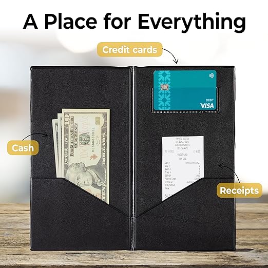 Gold Lion Gear Check Presenters for Restaurants Bulk 40 Pack - 5.5 x 10 Inch Double Side Check Presenter with Gold Thank You Imprint - Receipt Holder for Organized Payments - Black
