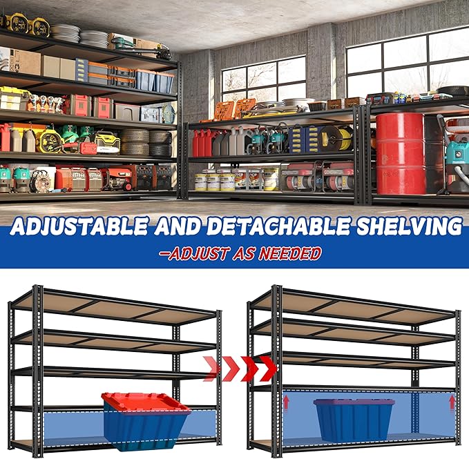 ROOMFAVE 60" W Garage Shelving 72" H Metal Shelving 3500LBS Storage Shelves Heavy Duty 5 Tier Adjustable Shelving Unit for Storage Rack Pantry Shelf Commercial,60" W x 24" D x 72" H