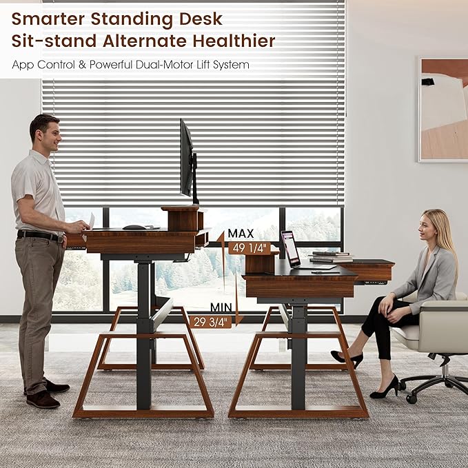 EUREKA ERGONOMIC Electric Standing Desk with Dual Drawers,63 Inche Executive Desk,Height Adjustable L-Shaped Office Desk, Computer Workstations with Monitor Stand,Right/Black