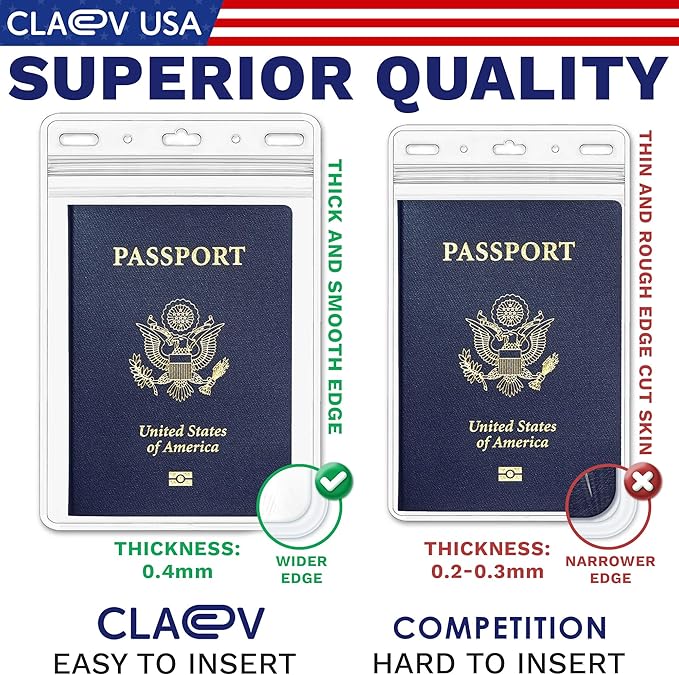 Claev Fast Seal Vertical 4x6 Passport & Card Holders (4x6 Extra Large (XXL), 250 Pack), Clear Waterproof ID Plastic Name Card Badge Holders for Travel, Conferences, Conventions