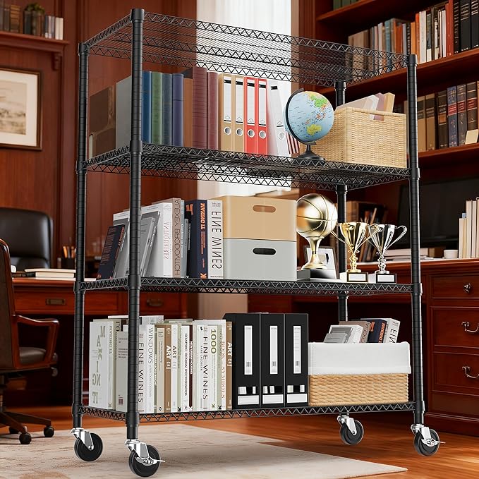 M MZG 4 Tiers Shelf 2640 lbs Steel Storage Shelving Utility Shelving Unit Steel Organizer Wire Rack for Home,Kitchen,Office,Garage Black 23.6" D x 53.1" W x 73.6" H