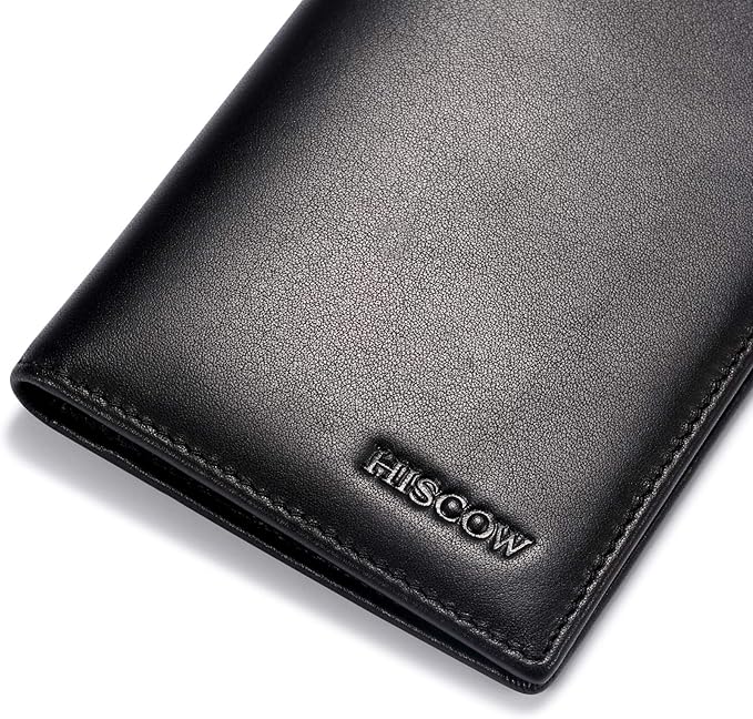 Slim Leather Credit Card Holder for Men & Women 8cc, Italian Calfskin (Black)