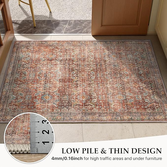 GENIMO 2x10 Runner Rugs for Hallway, Machine Washable Non Slip Vintage Rugs, Low Pile Lightweight Soft Print Rug for enrtyway, Corridor, Home Office, Kitchen, Terracotta Indigo