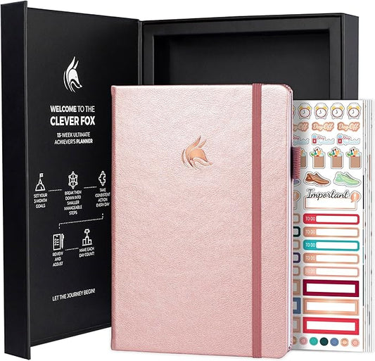 Clever Fox Ultimate Achiever’s Goal Planner - Focus & Productivity 90 Day Journal. Undated Daily Weekly Monthly Planner Organizer & Hourly Schedule Notebook - Hardcover, A5 Size, Rose Gold
