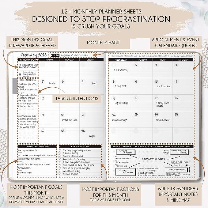 Life & Goal Planner – Undated Daily, Weekly & Monthly Organizer with Habit Tracker, Time Management Tools, and Productivity Journal for Personal Growth and Success