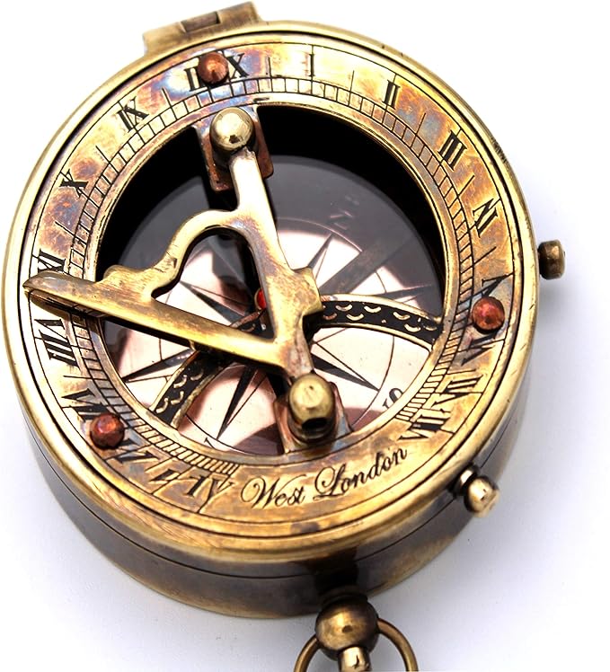 Captain's Brass Sundial Compass – Vintage Marine Nautical Compass, Functional Navigation Tool for Camping, Hiking, Outdoor Adventures, Collectible Gift for Men