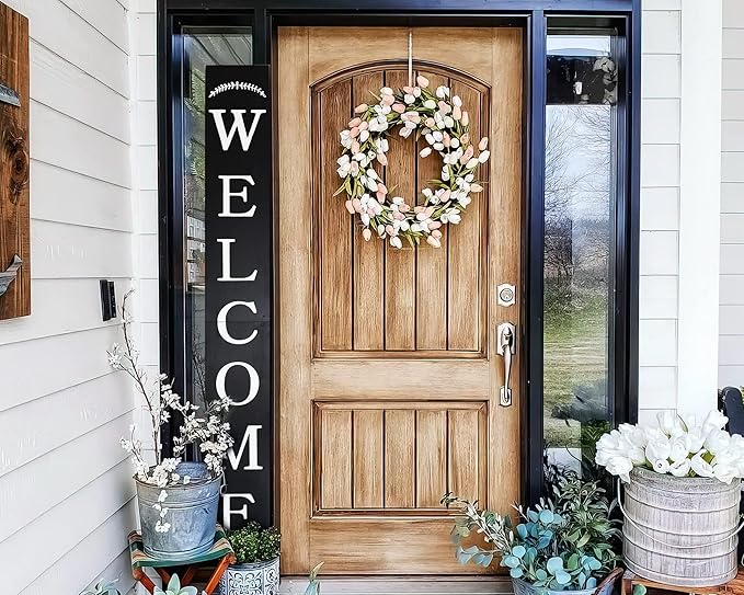 Tall Outdoor Welcome Sign - 6ft Black Rustic Modern Farmhouse Decor for Front Door & Porch