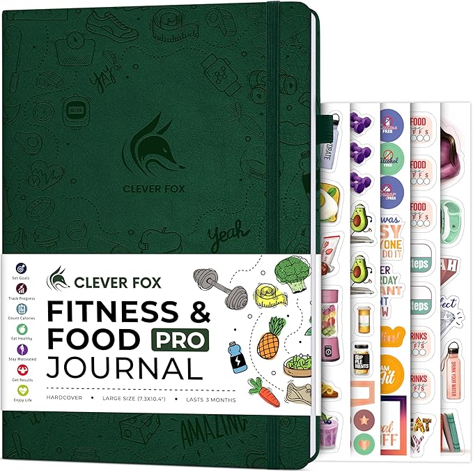 Clever Fox Fitness & Food Journal PRO – Daily Workout & Meal Planner for Women & Men – Exercise & Weight Loss Diary Notebook, 7.3x10.4” (Forest Green)