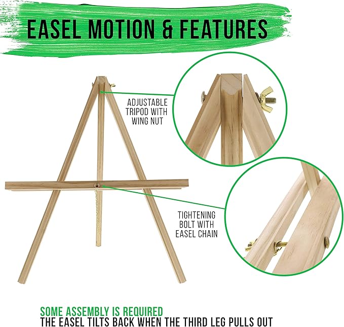 U.S. Art Supply 16" Natural Wood Tabletop Easel (4 Pack) - Adjustable A-Frame Canvas Stand for Painting Party & Signs - Table Top Easel for Painting, Canvas Holder, Crafts, Photos, Pictures