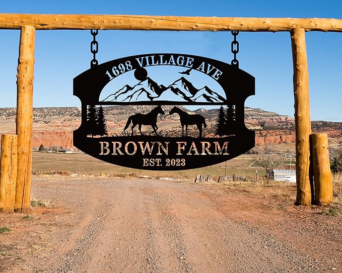 Custom Farmhouse Metal Sign | Personalized Last Name & Established Date Farm Scene Wall Art | Metal Farm Wall Art & Garden Decor | Unique Farmer Gift, Housewarming, or Ranch Decoration