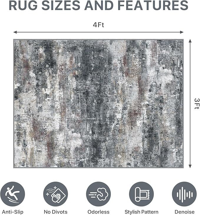 Office Chair Mat for Hardwood Tile Floor, Abstract 36"X 48" Desk Mats for Office Chair on Rolling Chairs Carpet, Desk Anti-Slip 1/5" Thick Rug for Computer Chair, Thin Low-Pile Floor Mat, Dark Gray