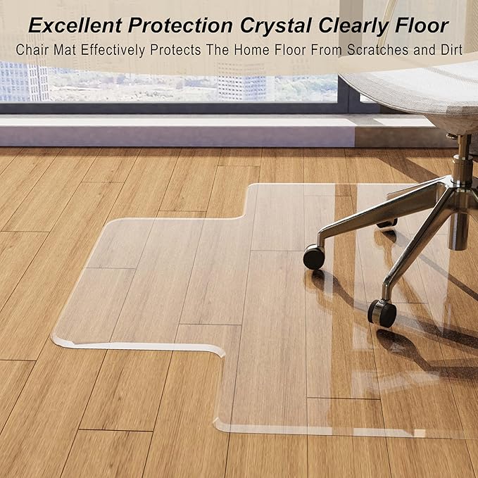 MESAILUP Beveled Edge Irregular Office Chair Mat with Lip for Carpet or Hardwood Floor Crystal Clear 47" x 53" for a Smooth Glide and Easy Roll On/Off, Heavy Duty and Non-Slip Floor Chair Mat with Lip