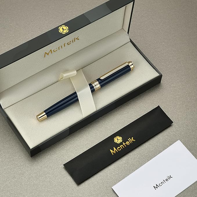MCNTEIK 317 Fountain Pen,Stunning Luxury Piano Lacquer,18K Gilded Nib(Medium),Gorgeous 24K Gold Finish, Ink Converter,Nice Gift for Men&Women-Elegant,Executive,Fancy Pens for Writing, BU-M
