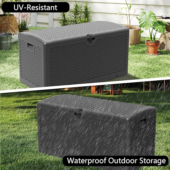 Yardgrace 80 Gallon Pro Resin Deck Box, Waterproof Outdoor Storage Bin for Patio, Poolside, and Garden, Lockable & UV-Resistant, Black