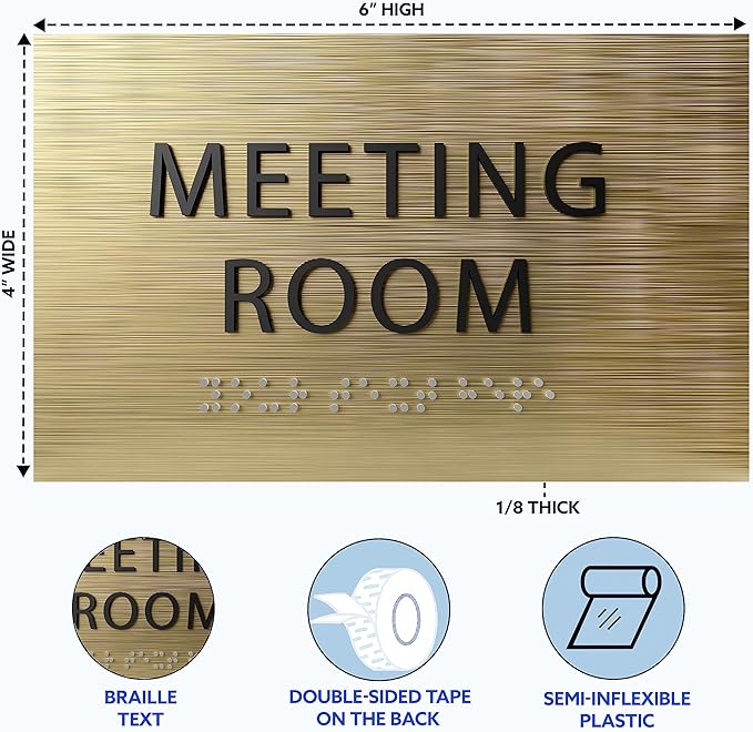 ADA CENTRAL SIGNS - 6" X4" Meeting Room Sign - ADA Compliant Tactile Graphics Grade 2 Braille Text Acrylic Wall Sign | Privacy, Interview, Room Name Sign for Schools, Hospitals, Offices, & Apartments