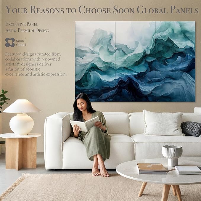 Soon Global Acoustical Wall Panels, 72 X 48 Inches Art Acoustic Panels, Decorative Acoustic Panels, Acoustic Wall Panels, Sound Absorbing Wall Art, Aqua Dreams