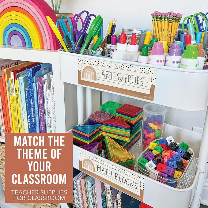 Desk Name Tags for Classroom -25 Student Name Plates for Classroom Kindergarten, Preschool, 1st, 2nd & 3rd Grade, 9x3 Teacher Nameplates for Student Desks & Cubbies, Boho Nametags