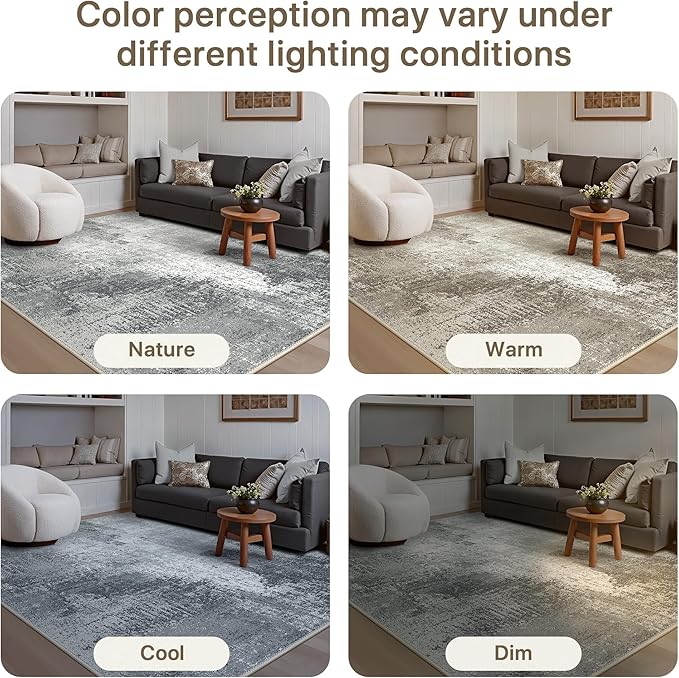 GENIMO Washable Area Rugs for Living Room, 8x10 Modern Non Slip Rugs, Low Pile Lightweight Soft Print Rug for Bedroom, Dining Room, Home Office, Washed Ink Grey White