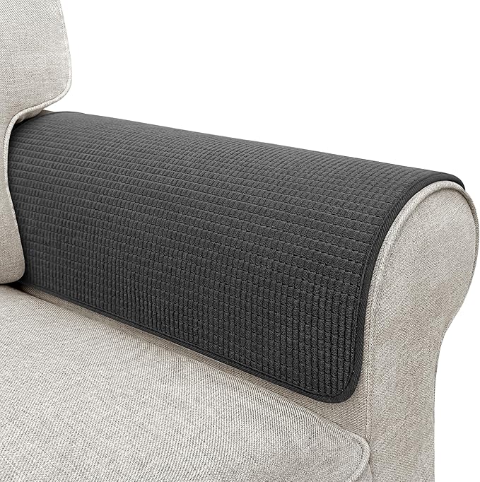 Couch Arm Covers, Waterproof Armrest Cover for Sofa, Armchair, Loveseat, Non-Slip Recliner Arm Covers, Sofa Headrest Covers, Arm Chair Covers Set of 2 (Dark Gray, 26"×26")