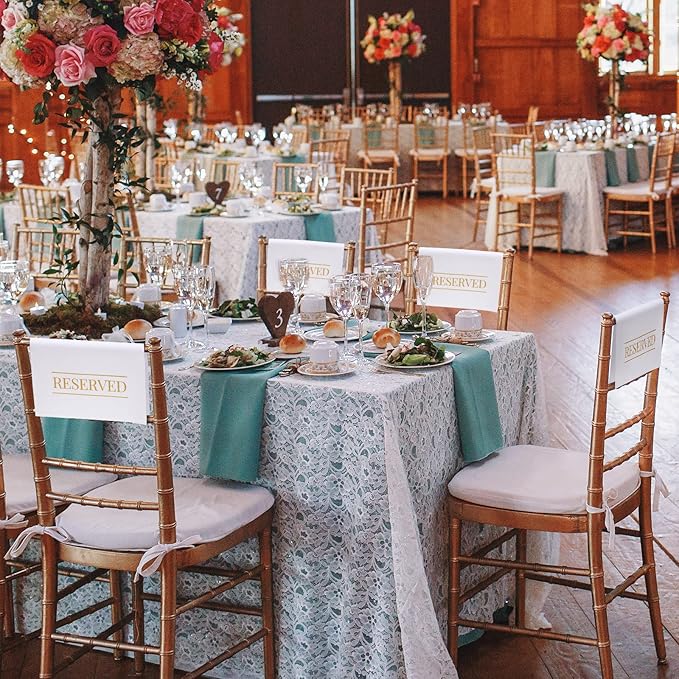 Buryeah 6 Pcs Reserved Seating Signs for Chairs Church Pew Reserved Chair Signs Placeholder with Printed Words for Weddings Parties Celebrations Receptions Church or Event (White,Gold)