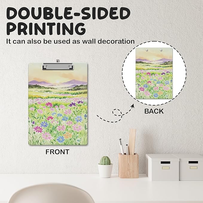 APIILVPQ Wild Flower Clipboard, Colorful Clipboards with Low Profile Clip for Office School Use, Floral Gifts Wooden Clip Boards for Nurses Teachers Students - B06