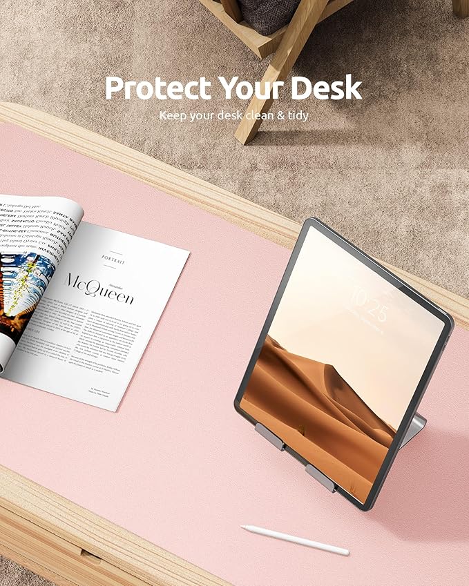 YSAGi Leather Desk Protector, Office Mat, Large Mouse Mat, Non-Slip PU Leather Blotter, Laptop Desk Pad, Waterproof Writing Pad for Office and Home (Light Pink, 31.5" x 15.8")