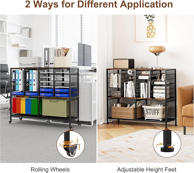 EasyPAG Rolling File Cart with 24 Slot Mail Organizer, Under Desk Storage with Hanging File Rack for Letter/Legal Folders, Mobile Filing Cabinet Printer Stand for Office Home Classroom, Black