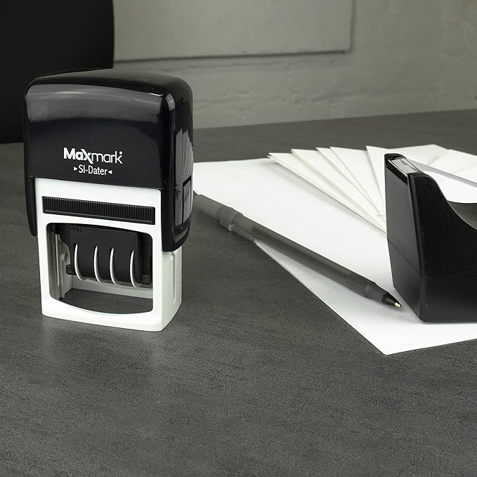 MaxMark Office Self Inking Date Stamp with Phrase Denied - Red Ink