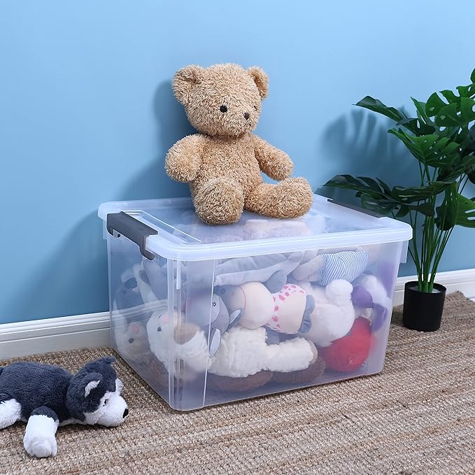 Citylife 58.1 QT Plastic Storage Bins with Latching Lids Stackable Storage Containers for Organizing Large Clear Storage Box for Garage, Closet, Kitchen, 4 Packs