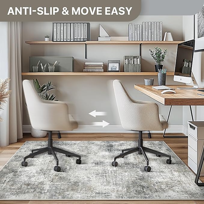 Office Chair Mat for Hardwood Tile Floor, Abstract 36"X 48" Desk Mats for Office Chair on Rolling Chairs Carpet, Desk Anti-Slip 1/5" Thick Rug for Computer Chair, Thin Low-Pile Floor Mat, Slate