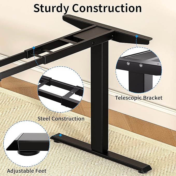 BIZUM Standing Desk Frame Dual Motor, Standing Desk Legs Up to 47.2", Computer Memory Desk Adjustable Table Legs with USB Ports for Home and Office, Black Frame Only