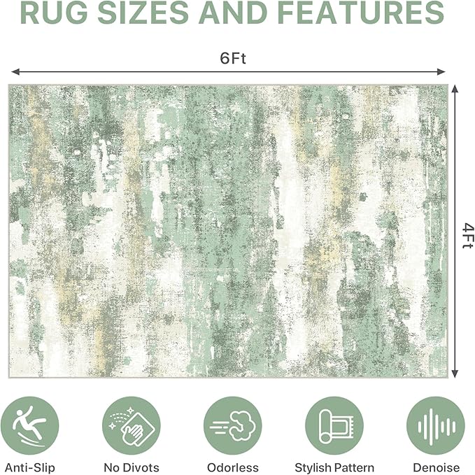 Office Chair Mat for Hardwood Tile Floor, Abstract 48"X 72" Desk Mats for Office Chair on Rolling Chairs Carpet, Desk Anti-Slip 1/5" Thick Rug for Computer Chair, Thin Low-Pile Floor Mat, Green