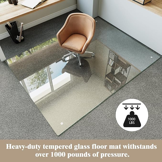 Koonmi Tempered Glass Chair Mat for Hardwood Floors & Carpets, 60" x 80“ Transparent Heavy Duty Office Floor Protector with Noise-Free Gliding Shatterproof for Home Office Desk