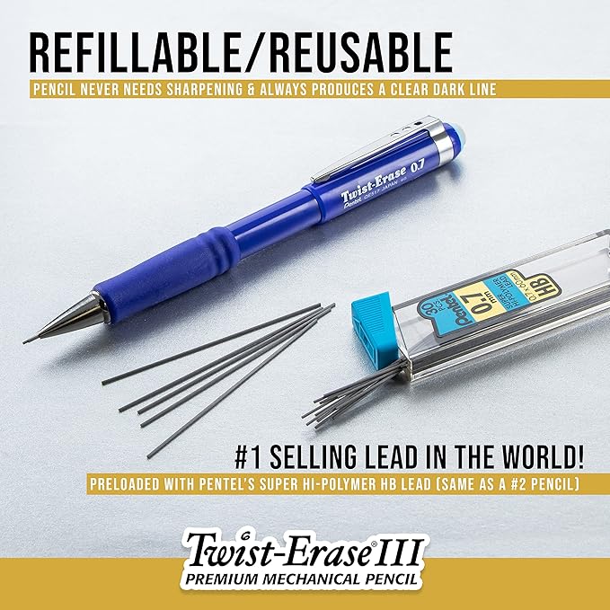 Pentel Twist-Erase III Mechanical Pencil, (0.9mm), Bold Line, Violet Barrel, Pack of 4 (QE519BP4V)