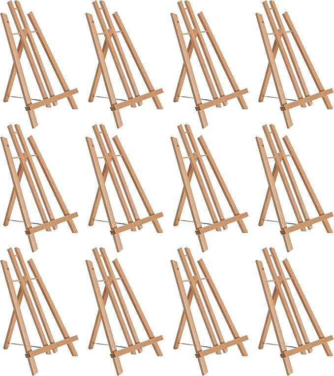 U.S. Art Supply 14" Medium Tabletop Display Easel - Beechwood Artist A-Frame Display Stand, Wooden Easel for Painting, Canvas Stand, (Pack of 12) Classrooms Events Photo Picture Sign Holder