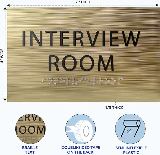 ADA CENTRAL SIGNS - 6" X4" Interview Room Sign - ADA Compliant Tactile Graphics Grade 2 Braille Text Acrylic Wall Sign | Privacy, Meeting, Room Name Sign for Schools, Hospitals, Offices, & Apartments
