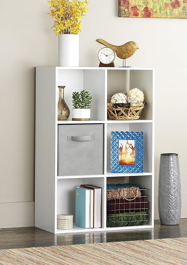 Whitmor 6 Cube Bookcase, 3 Tier Stackable MDF Bookself, Open Storage Display Organizer, Storage Cabinet for Living Room, Bedroom, Home, Office, 23.7" L x 11.7" W x 35.2" H, White