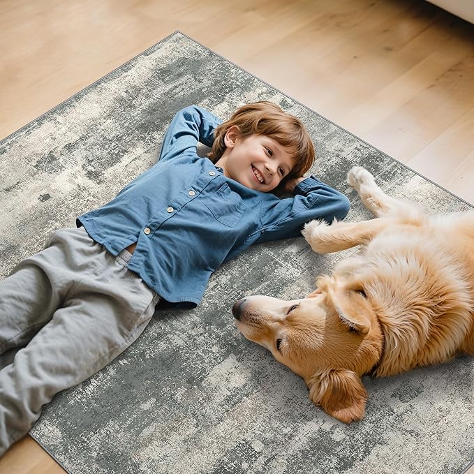 Office Chair Mat for Hardwood Tile Floor, Abstract 48"X 60" Desk Mats for Office Chair on Rolling Chairs Carpet, Desk Anti-Slip 1/5" Thick Rug for Computer Chair, Thin Low-Pile Floor Mat, Green Beige