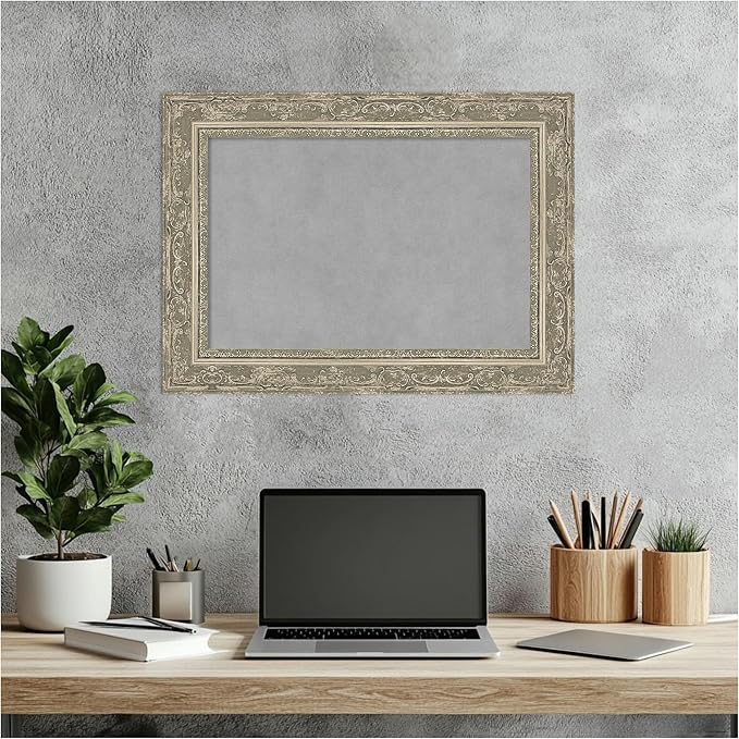 Amanti Art Silver Framed Magnetic Board 16x22 Small Vision Board for use with Magnets, 100% Metal Sheet to Display Items as Office Decor or for Home Organization in mudroom, Kitchen or Kids Room