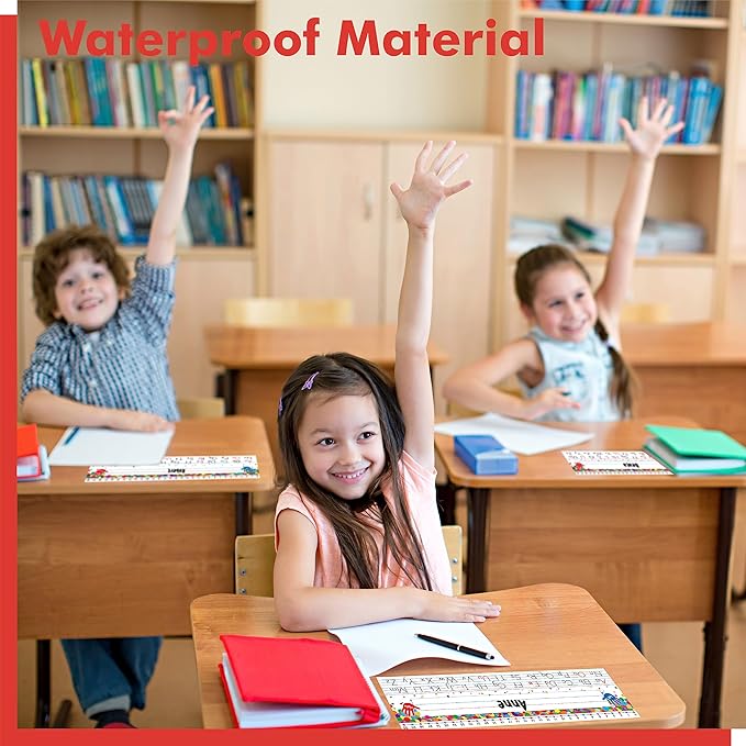 40 PCS Desk Nameplates, Waterproof Confetti Desk Name Tags with Alphabet, Number Line 1-30 Erasable and Reusable Traditional Manuscript Name Plate for Classroom School Student (12” x 3.5”)